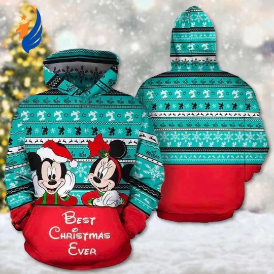 Discover Mickeyy and Minnie Best Christmas Ever 3D Hoodie