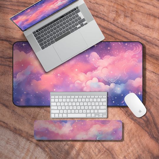 Discover Kawaii Desk Mat, Pink Sky Mouse Pad, Cute Gaming Mouse Pad, Night Sky Gaming Desk Mat