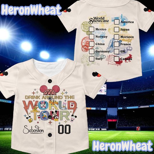 Discover Disney Drink Around The World Jersey, Disneyland Birthday Trip Baseball Jersey, Custom Epcot Showcase Croptop Jersey, Disney Drinking Jersey