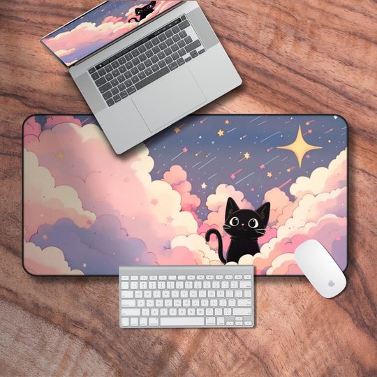 Aesthetic Lofi Desk Mat with Pastel Cloud Design, Gaming Mouse Pad