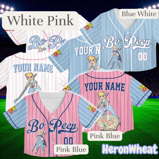Discover Custom Disney Toy Story Bo Peep Crop Top Baseball Jersey, Pixar Disney Cropped Team Jersey, Toy Story Birthday Jersey, Gift for Disney Fans