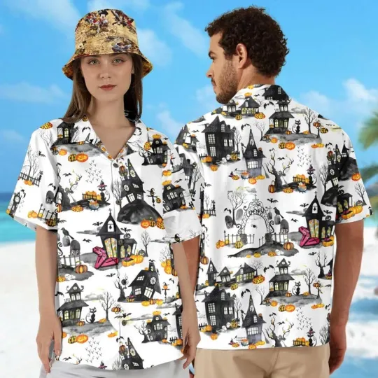 Haunted Houses Spooky Halloween Night Party Scary Season Hawaiian Shirt