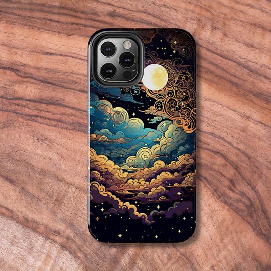 Celestial Moon Phone Case for iPhone Night Sky Tough Cover