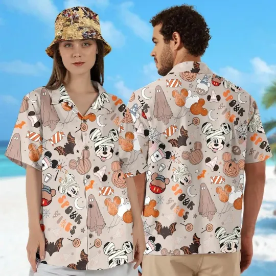 Mickey & Minnie Mouse Costume Halloween Spook Vibes Hawaiian Shirt