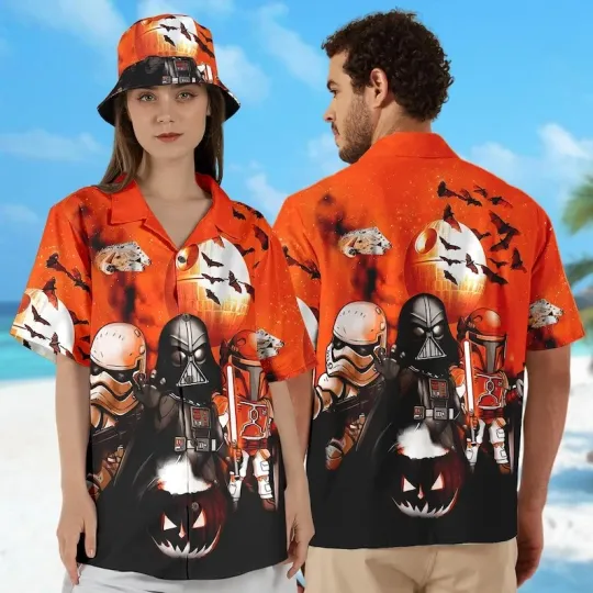 Discover Star Wars Darth Vader Stormtrooper Boba Fett Happy Halloween Hawaiian Shirt