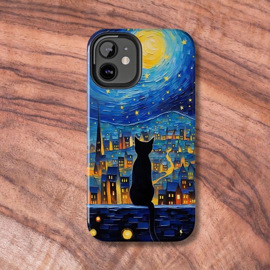 Discover Whimsical Cat Night Sky Phone Case for iPhone