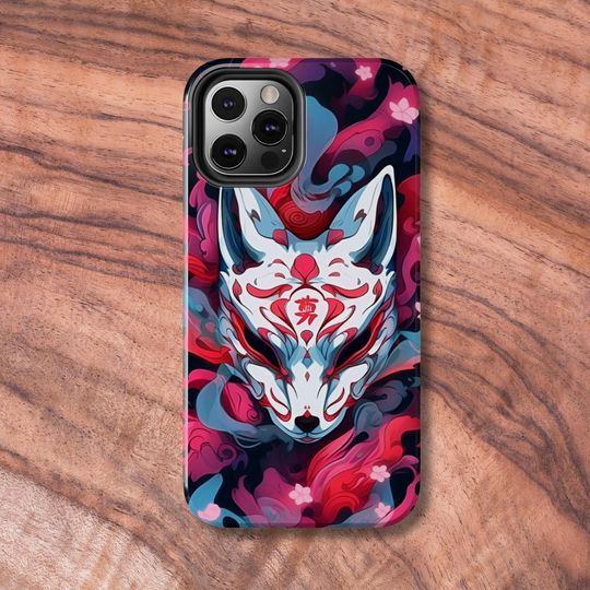 Discover iPhone 16 Case Japanese Design Fox Mask Mobile Cover for Men Samsung Galaxy Shell Anime Style Gift
