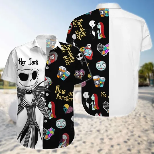 Discover Jack & Sally Halloween Spookily Ever After Now And Forever Hawaiian Shirt