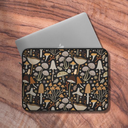 Laptop Sleeve Cottagecore Mushroom for MacBook 14-inch and iPad, Cute Tech Accessory