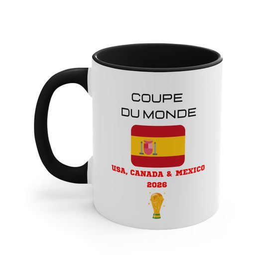 SPAIN Football World Cup 2026 Accent Coffee Mug, Soccer Football Fan, FIFA, Football World Cup Coffee Cup, Football Fan Cup