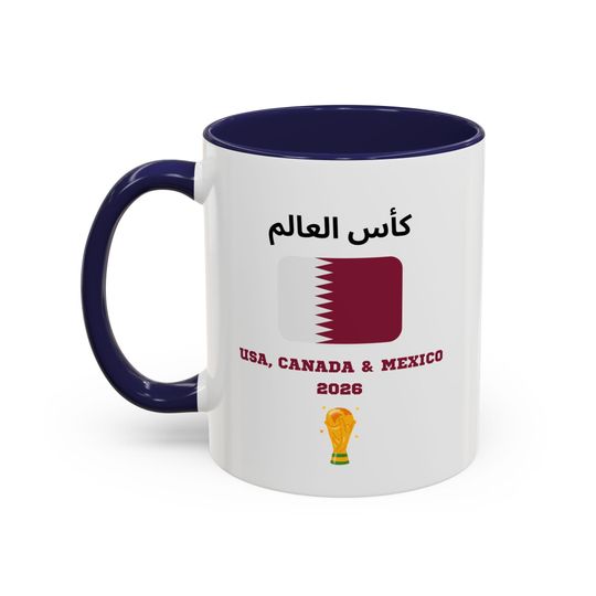 QATAR Football World Cup 2026 Accent Coffee Mug, Soccer Football Fan, FIFA, Football World Cup Coffee Cup