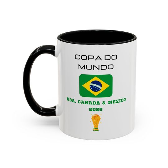 BRAZIL Football World Cup 2026 Accent Coffee Mug, Soccer Football Fan, FIFA, Football World Cup Coffee Cup, Football Fan Cup