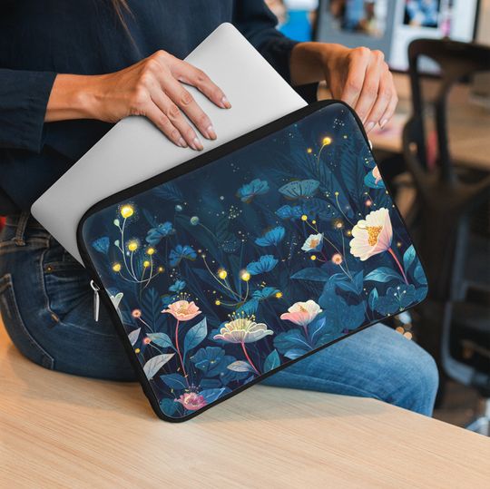 Discover Floral Laptop Sleeve - Artistic Night Garden Case for Laptop Protection
