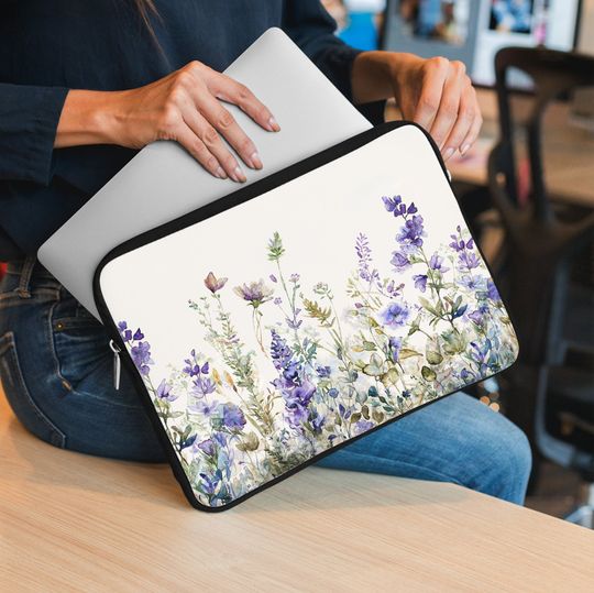 Floral Watercolor Laptop Sleeve with Pastel Botanical Design for Nature Lovers