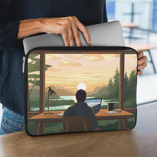 Discover Lofi Nature Laptop/Tablet Sleeve - Forest Pattern Computer Cover