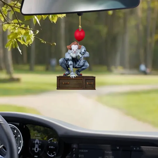 Horror Pennywise It Car Ornament, Halloween Pennywise Clown Ornament Gift Decor