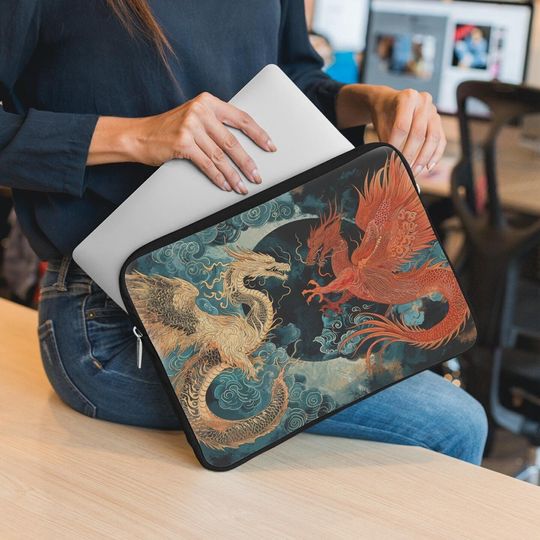 Discover Dragon and Phoenix Laptop Sleeve, Asian Art Protective Case