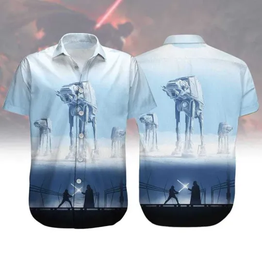 Discover Retro Star Wars At-At Walker Darth Vader Vs Luke Snow Battle Hawaiian Shirt