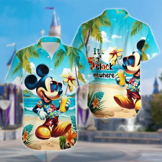 Discover Funny Mickey Mouse It's 5 O' Clock Somewhere Summer Vacation Hawaiian Shirt