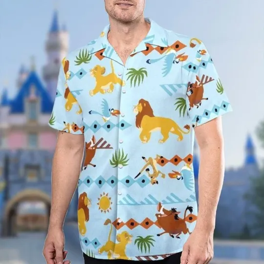 Vintage The Lion King Cartoon Characters Simba And Friends Hawaiian Shirt