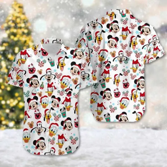 Discover Mickey Mouse & Friends Santa Hat Merry Christmas Hawaiian Shirt