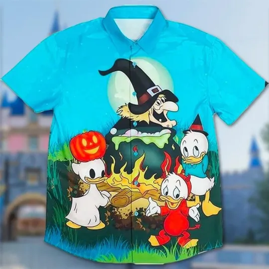 Discover Huey Dewey And Louie Duck Tales Horror Halloween Witch Hawaiian Shirt