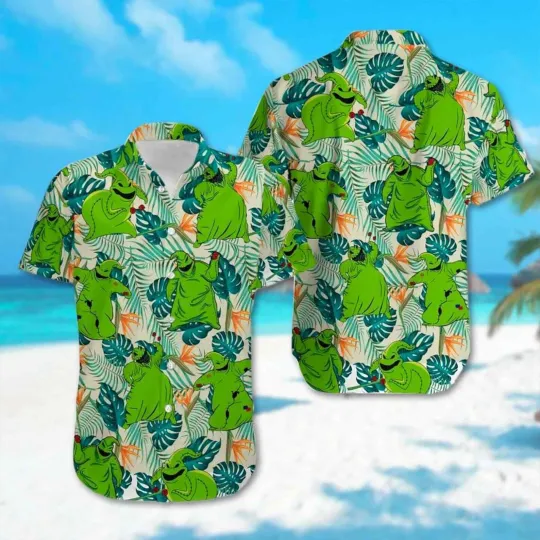 Nightmare Before Xmas Let's Oogie Boogie Halloween Tropical Leaf Hawaiian Shirt