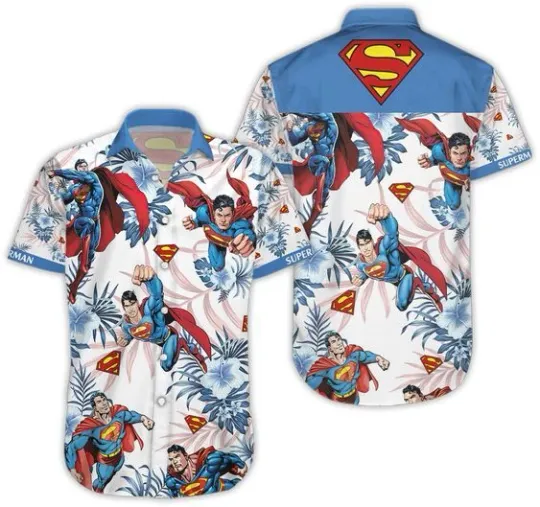 Super Man Blue Tropical Superheroes Fans Hawaiian Shirt