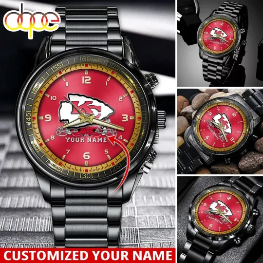 Discover Custom Kansas City Team Chiefs Football Classic Black Stainless Steel Watch