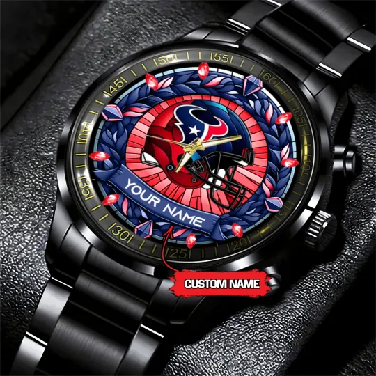 Discover Custom Houstons Team Texans Stained Art Black Stainless Steel Watch