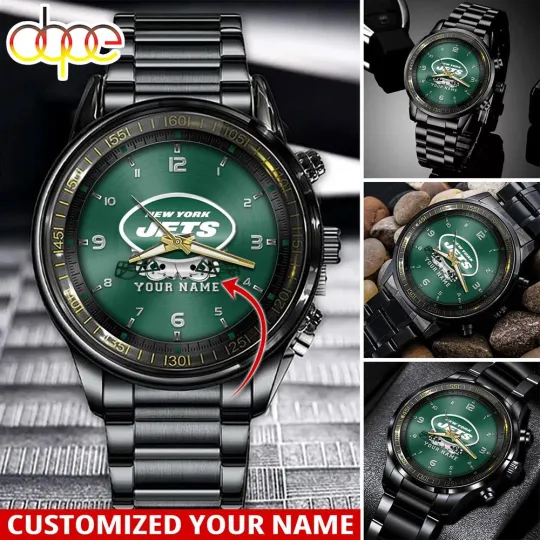 Discover Custom New Yorks Team Jets Football Classic Black Stainless Steel Watch