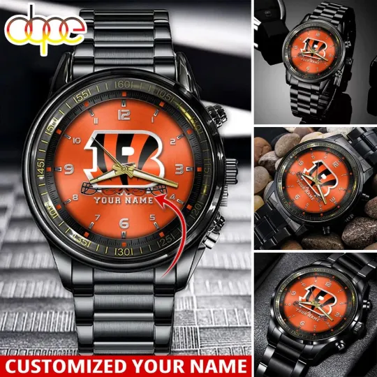 Discover Custom Cincinnatis Team -Bengals Football Classic Black Stainless Steel Watch