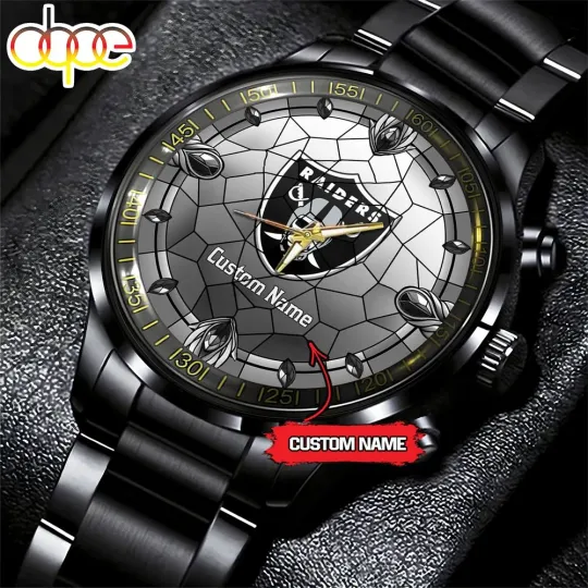 Custom Vegas Team Raiders Stained Glass Black Stainless Steel Watch