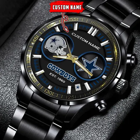 Dallas Team Cowboys Football Black Stainless Steel Watch With Full Box
