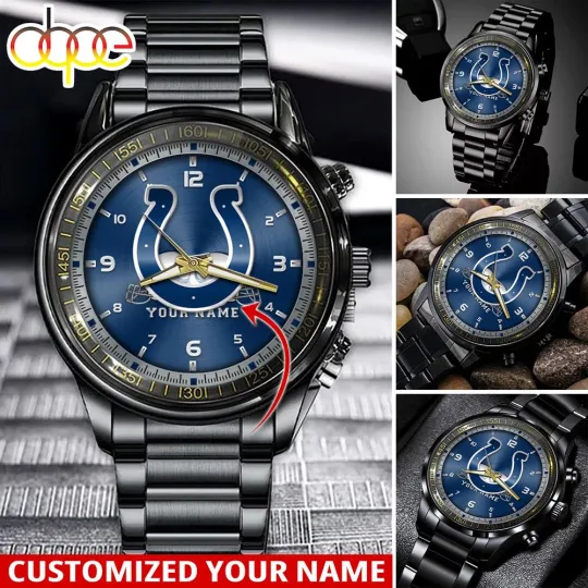 Custom Indianapolis-Team Colts Football Classic Black Stainless Steel Watch