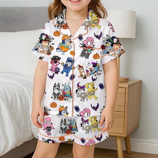 BlueyDad Kids Pajama Set, BlueyDad Halloween PJs for Kids, Cute Halloween Sleepwear, Blue Dog Halloween Pajamas for Children
