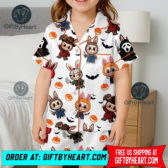 Halloween Labubu Pajama Set for Kids, Cute Spooky Labubu Sleepwear, Labubu Lover Nightwear, Trending Cartoon Character PJs, Kids Pajamas.