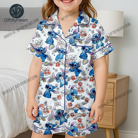 Discover Stitch Pajamas Kids Set, Cartoon Movie Pajamas, Disney Stitch Pjs, Gift For Kids, Short Sleeve Pajamas
