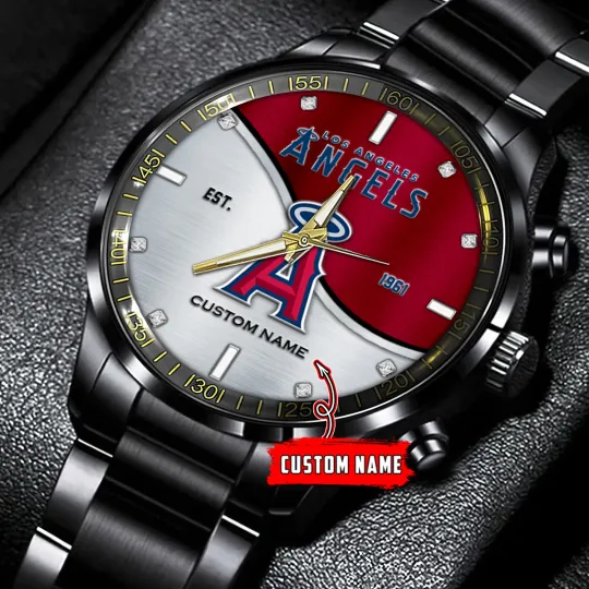 Discover Custom Los Angeles Team Angels Baseball Black Stainless Steel Watch