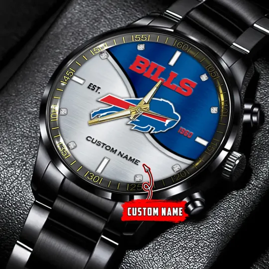 Discover Buffalos Team Bills Bi Color Football Black Stainless Steel Watch With Box