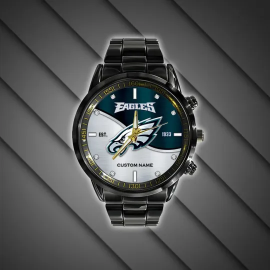 Discover Philadelphias Team Eagles Bi Color Football Black Stainless Steel Watch With Box