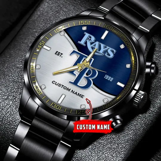Discover Custom Tampa Bay Team Rays Baseball Black Stainless Steel Watch