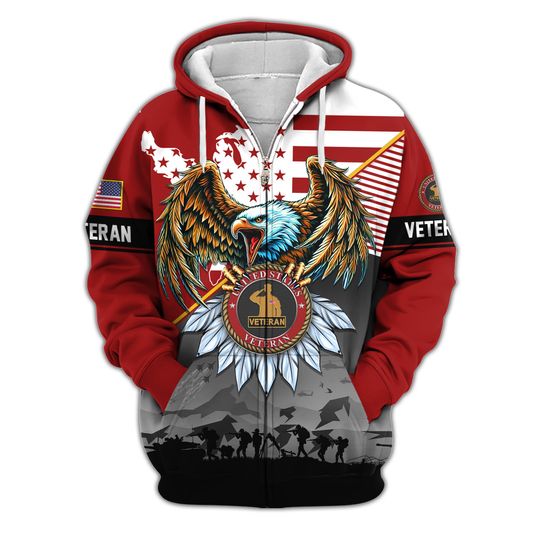 Discover American Flag Veteran Zip Hoodie for Men, Military Patriotic Hoodie, Ideal Veterans Day Gifts, Military Gifts, Proud Veteran Hoodie