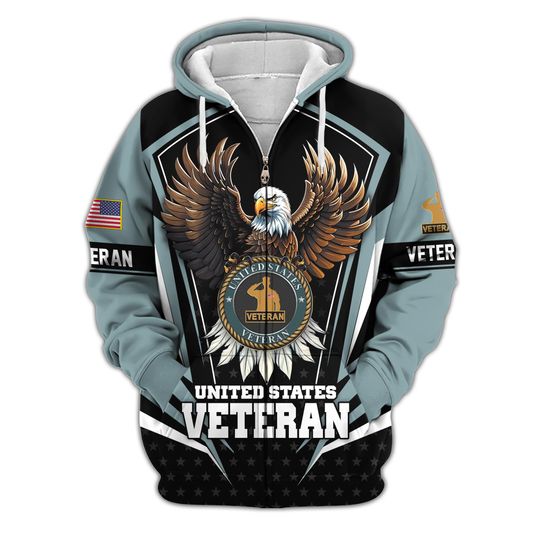 Veteran Zip-Up Hooded Sweatshirt Bald Eagle Sweatshirt Military Hoodie