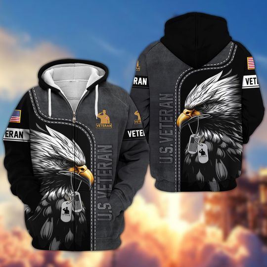 Discover Military Veteran Zip Hoodie for Men, Patriotic Featuring American Flag, Perfect Veteran Gifts, Ideal for Veterans Day & Patriotic Apparel