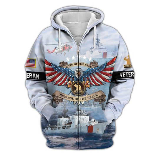 Land Of The Free Veteran Zip-Up Hooded Military Hoodies For Men American Eagle Hoodies