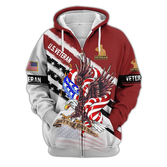 Because Of The Brave Veteran Zip-Up Hooded Sweatshirt Military Hoodies For Men
