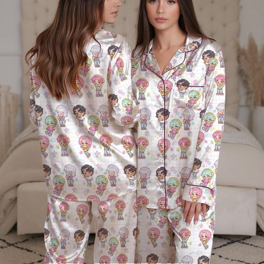 Saja Boys Boy Band Pajama Set, Kpop Demon Hunters Sleepwear, Saja Boys Huntrix Loungewear, Mira Pullover For Zoey Pjs, Saja Chibi Anime Boys