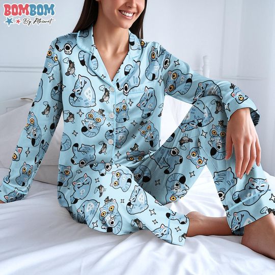 Discover Kpop Demon Hunters Tiger Satin Pajama Set, Derpy the Tiger & Bird Sleepwear, Kpop Saja Boys Pajamas, Kpop Demon Hunter Pjm