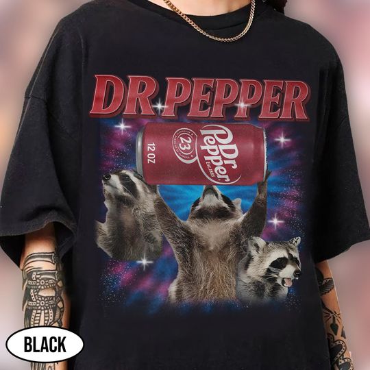 Discover Vintage Three Raccoons Dr Pepper Shirt, Retro Dr Pepper Bootleg Shirt, Dr Pepper Lover Unique Shirt, Funny Dr Pepper Raccoon Shirt